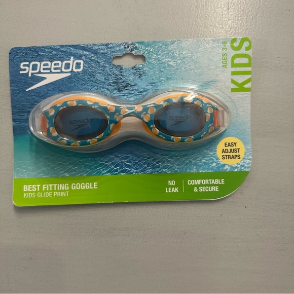Speedo Kids Blue & Orange Glide Print Best Fitting Anti-Fog Goggle Kids 3-6 NWT - Picture 2 of 5